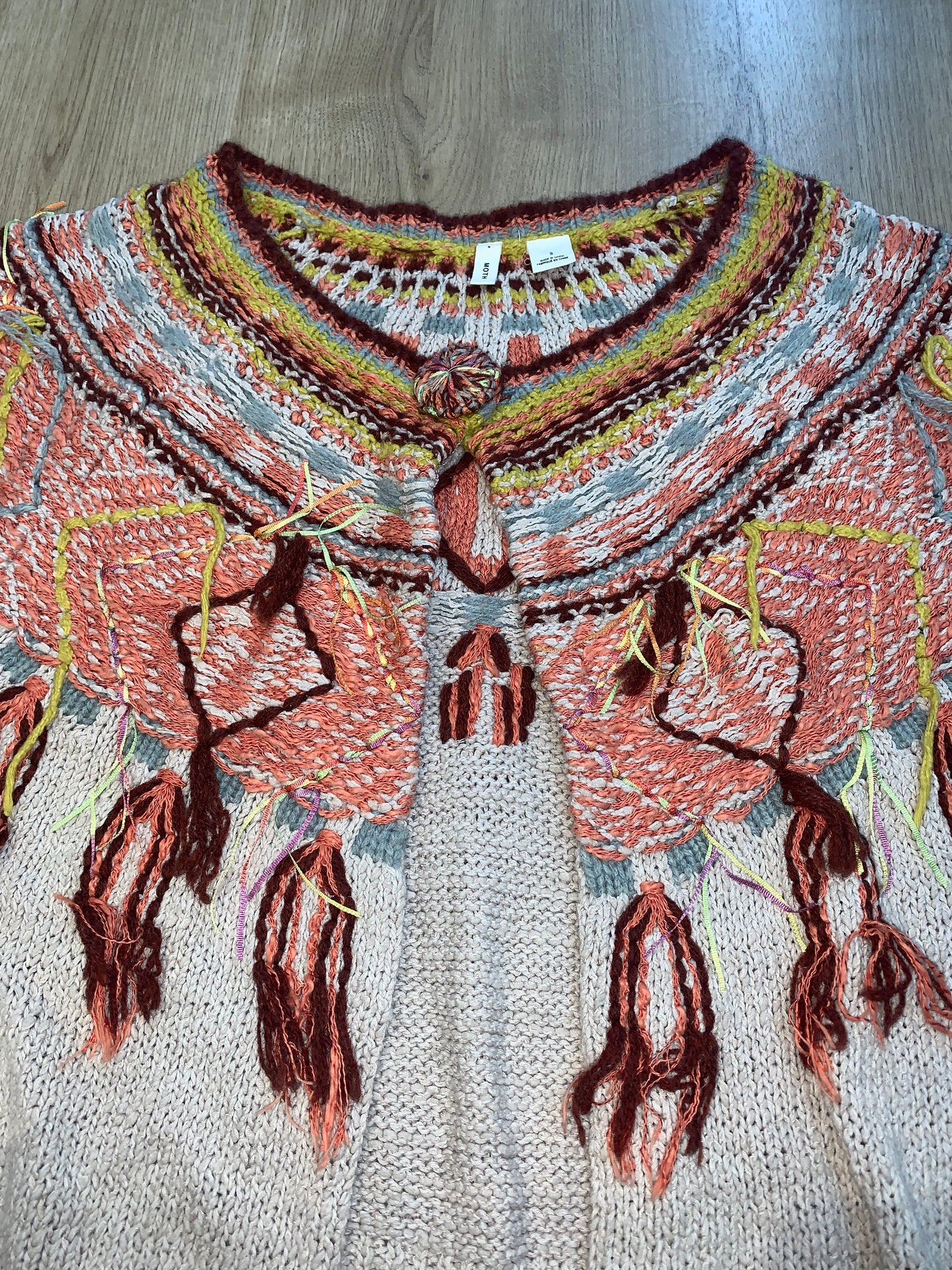 Moth Cardigan Button Close Sweater Crop Fringe 3/4 Length Sleeve - Women's Small