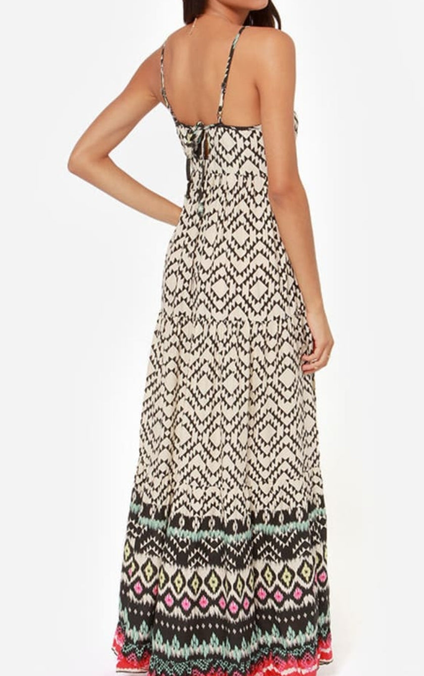 Billabong Women's Maxi Dress Brighter Than Black/Beige Print - Size Medium