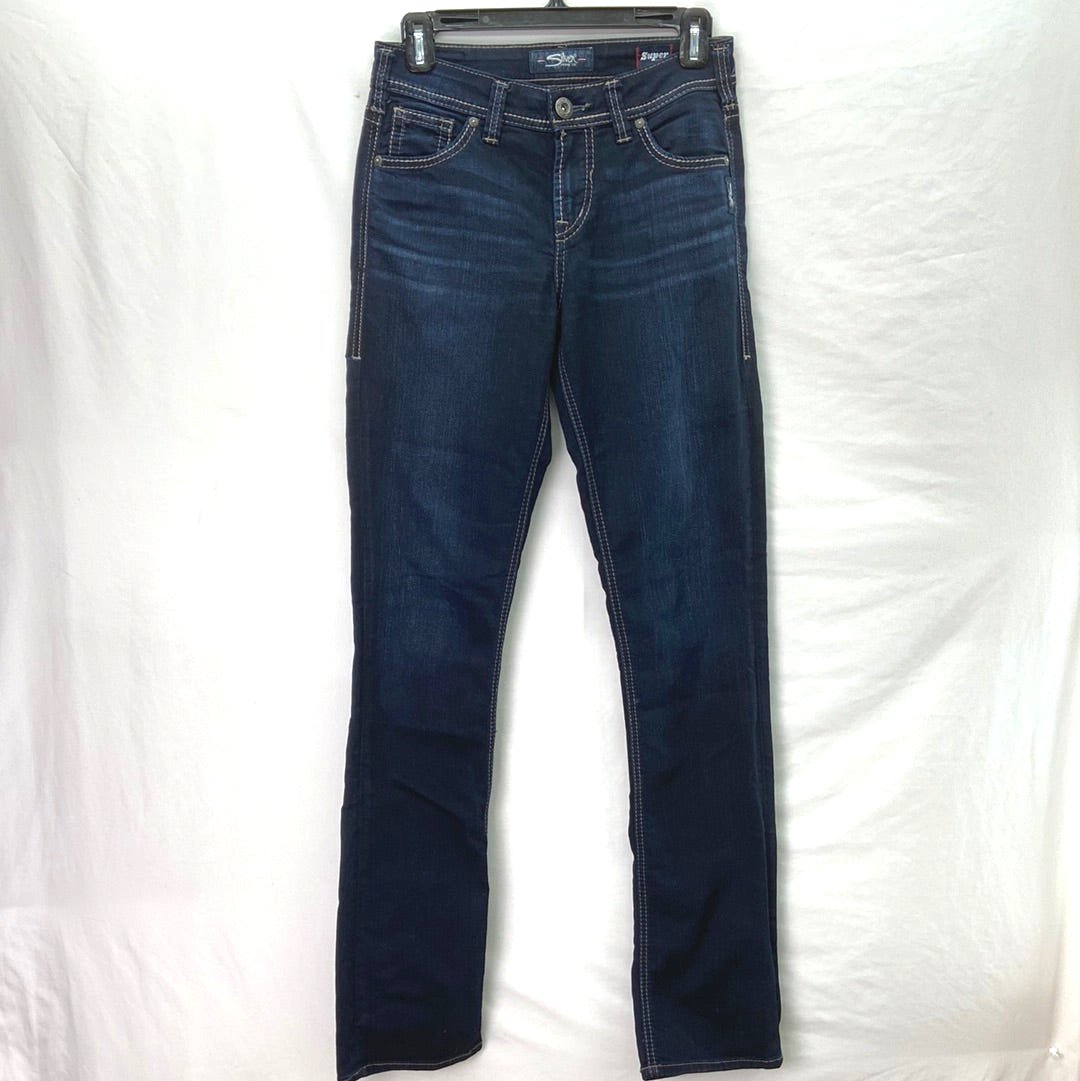 Silver Jeans Suki High Straight Denim Jeans Dark Washed - 27 x 34