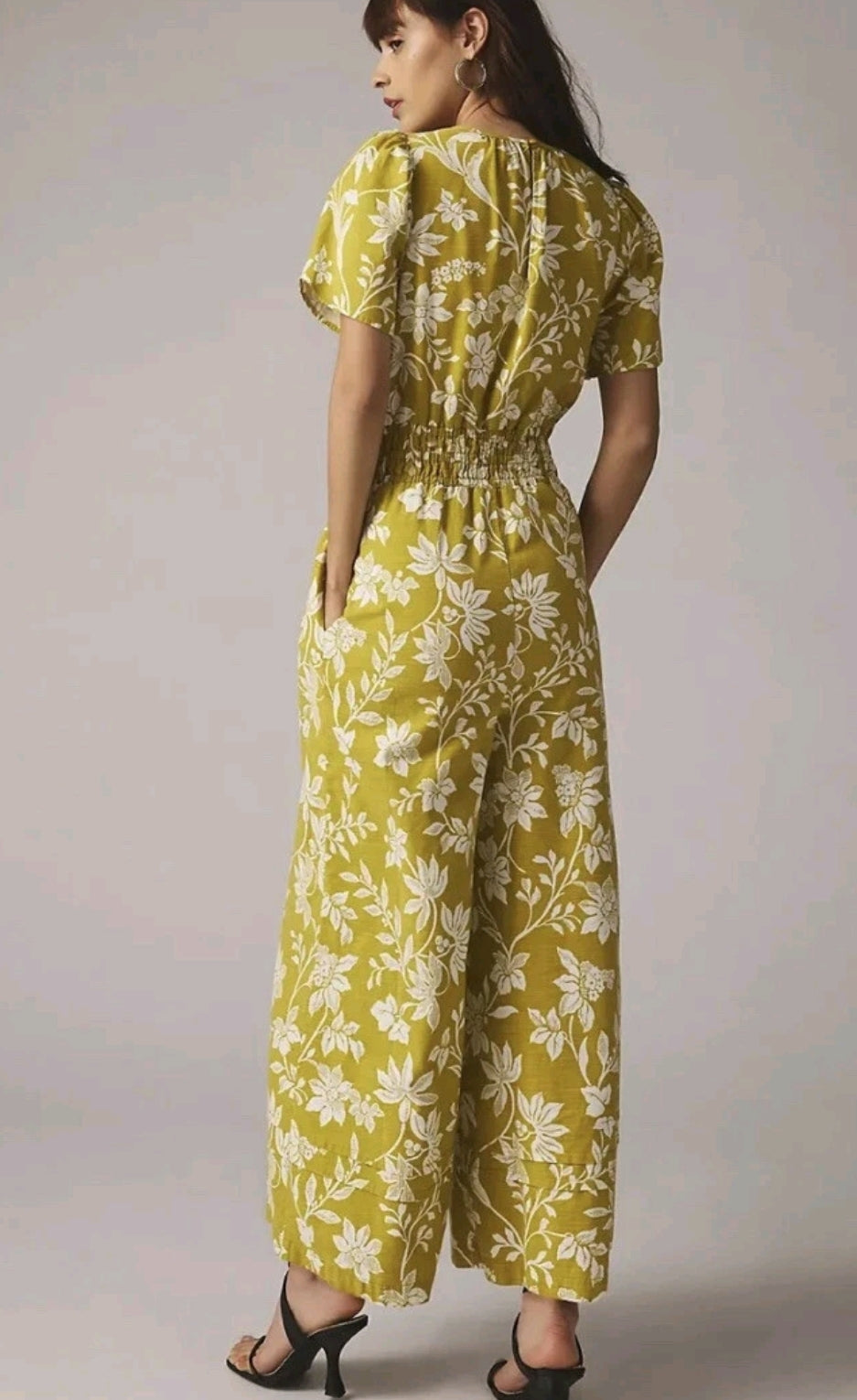 Anthropologie The Somerset Floral Jumpsuit Yellow - Size Medium