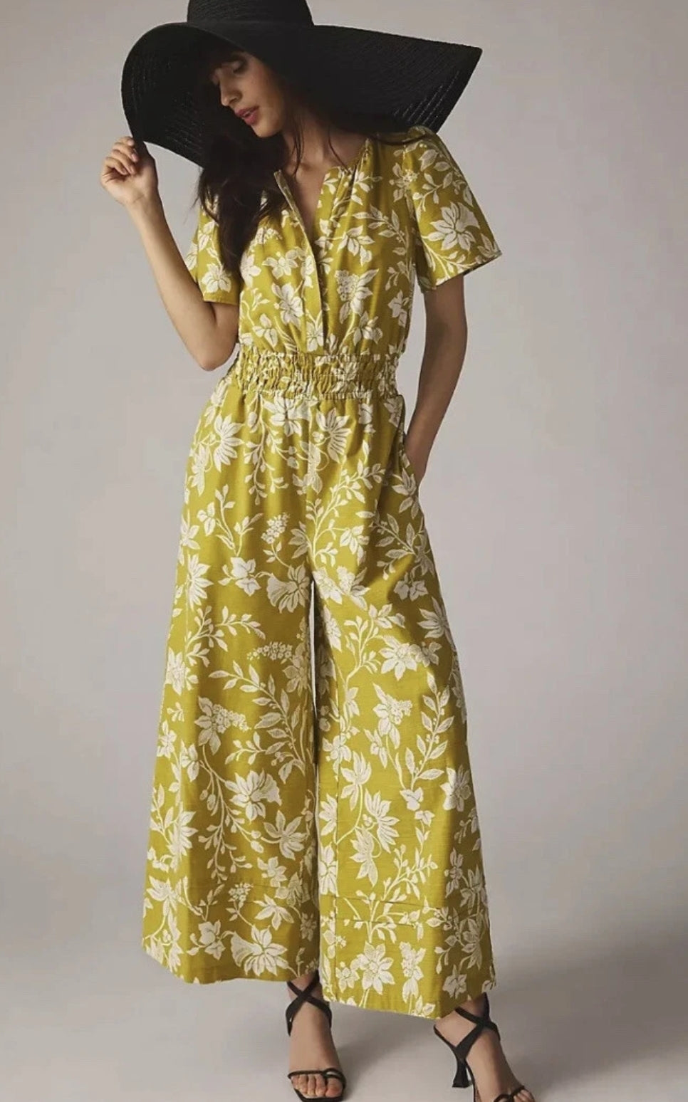 Anthropologie The Somerset Floral Jumpsuit Yellow - Size Medium