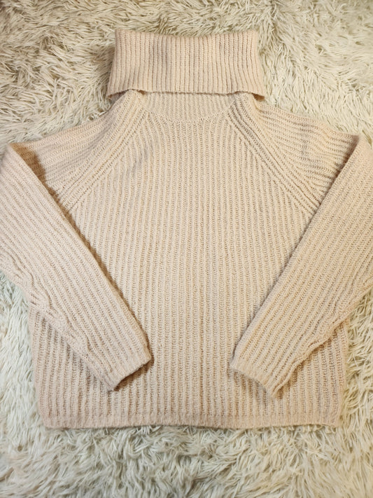 Garage Turtle Neck Pullover Women's Sweater Tan/Pink - XS