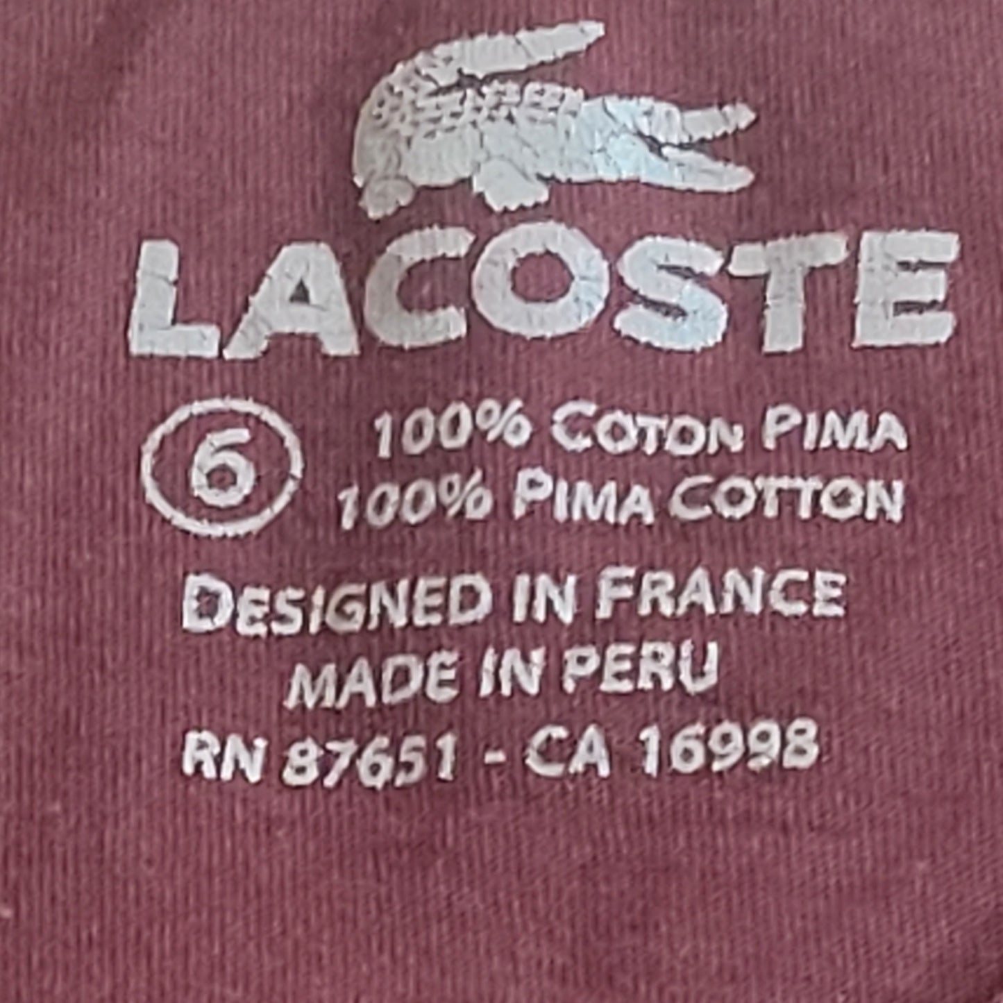 Lacoste Long Sleeve Shirt Burgundy - Large