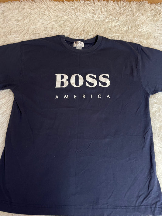 Vintage Hugo Boss T-Shirt Dark Blue - Large